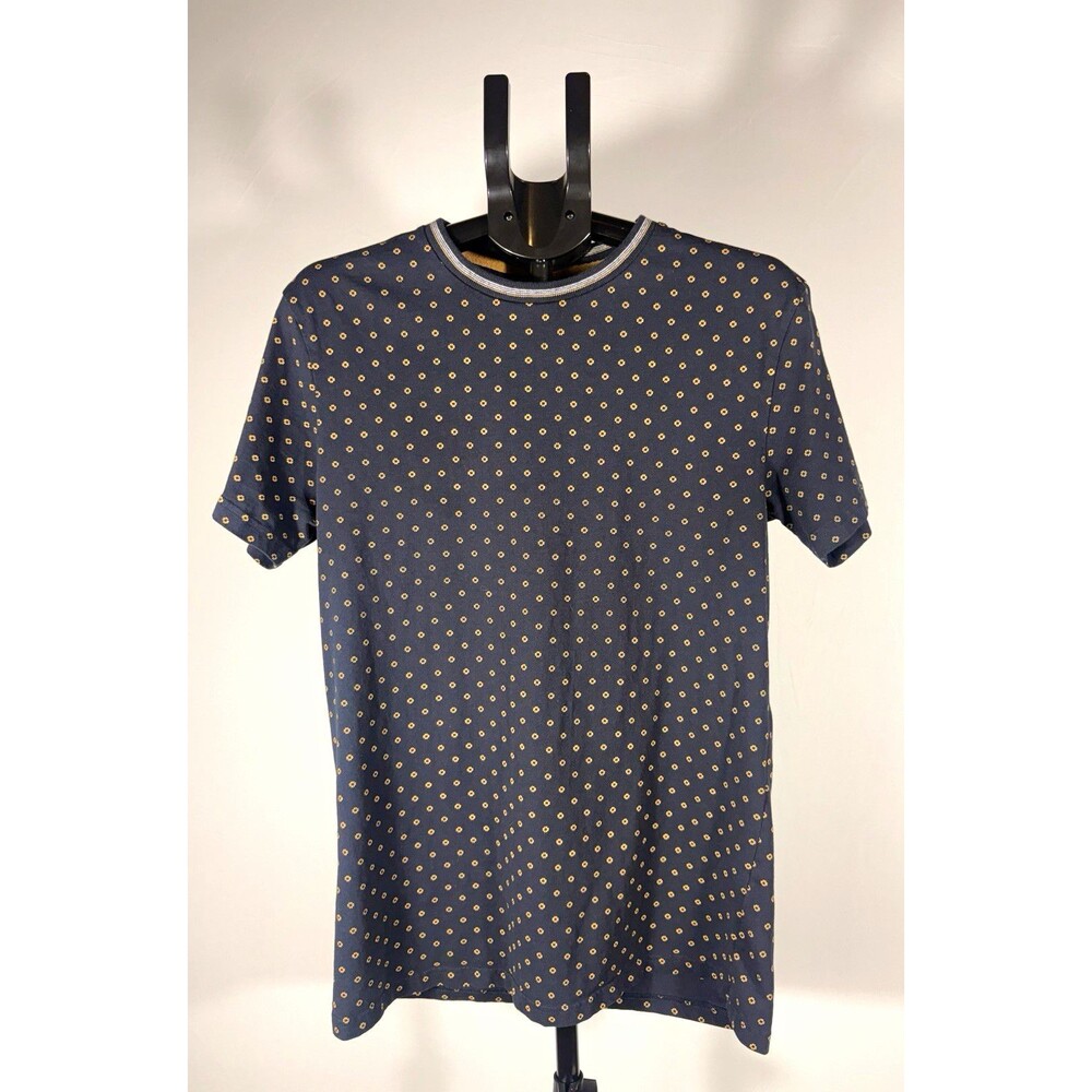 Craft+Flow Mens L Navy Cotton Knit Floral Print Crew Neck Short Sleeve Tee